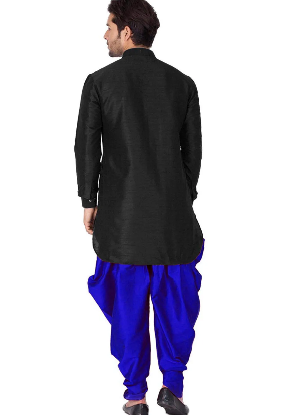 Embroidered Dupion Silk Kurta Set in Black
