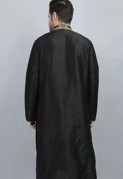 Embroidered Dupion Silk Kurta in Black