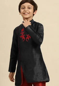 Embroidered Dupion Silk Kurta in Black