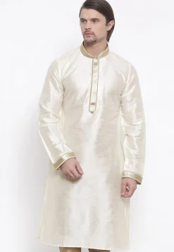 Embroidered Dupion Silk Kurta in White