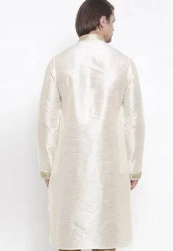 Embroidered Dupion Silk Kurta in White