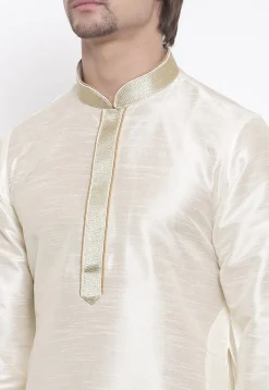 Embroidered Dupion Silk Kurta in White