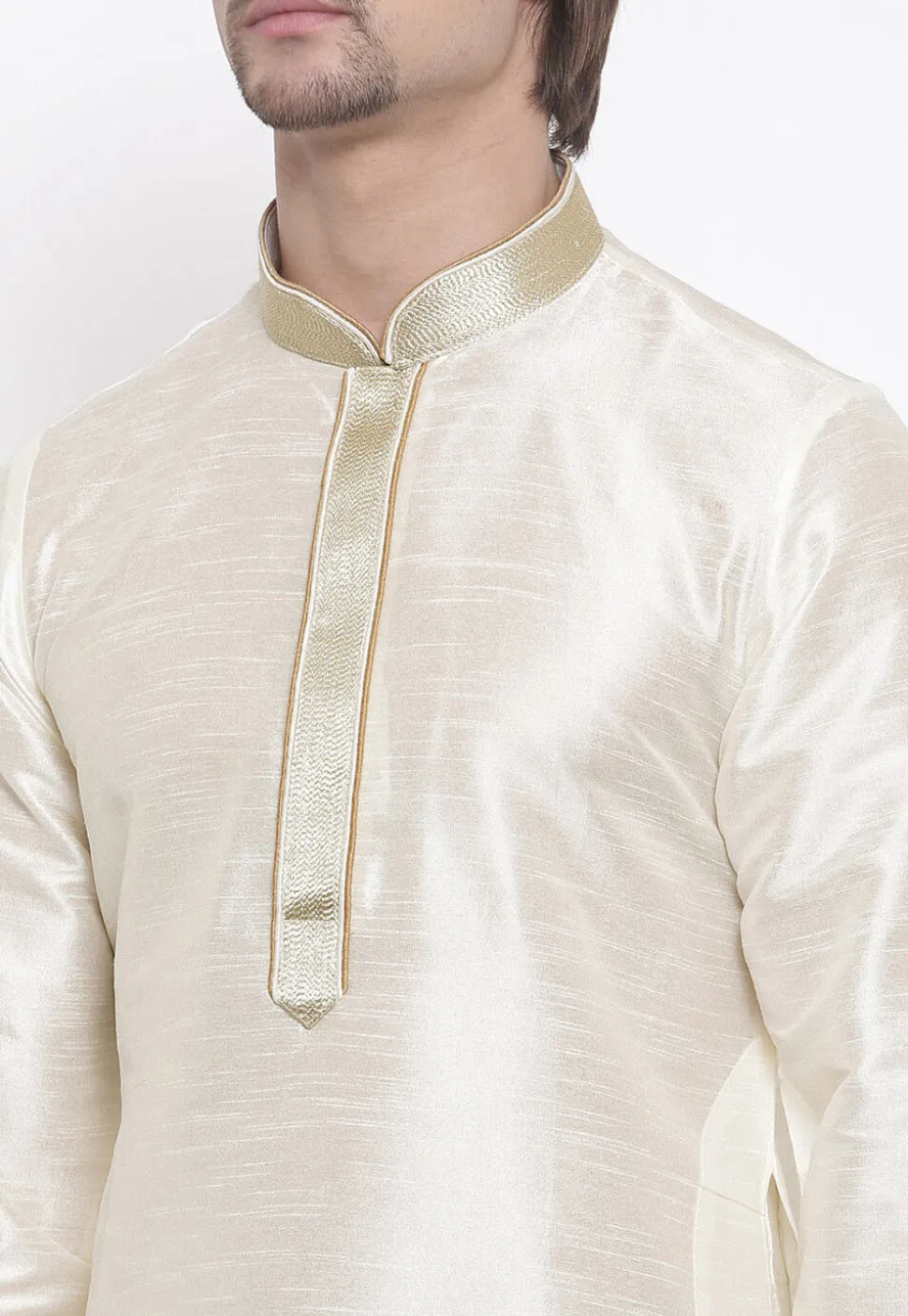 Embroidered Dupion Silk Kurta in White