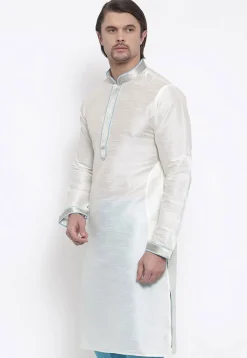Embroidered Dupion Silk Kurta in White