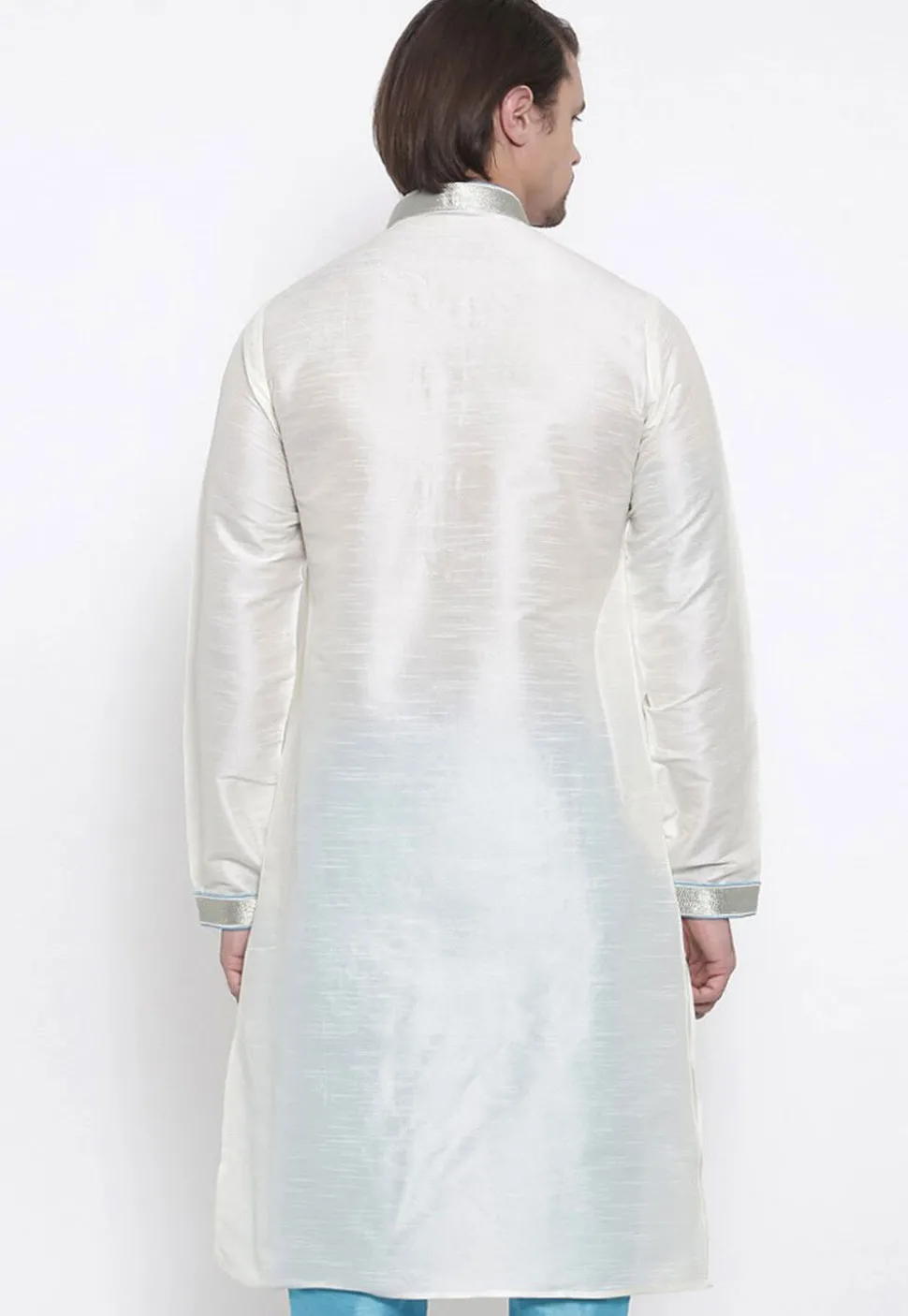 Embroidered Dupion Silk Kurta in White