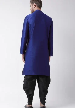 Embroidered Dupion Silk Kurta Set in Royal Blue