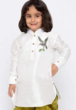 Embroidered Dupion Silk Kurta in White