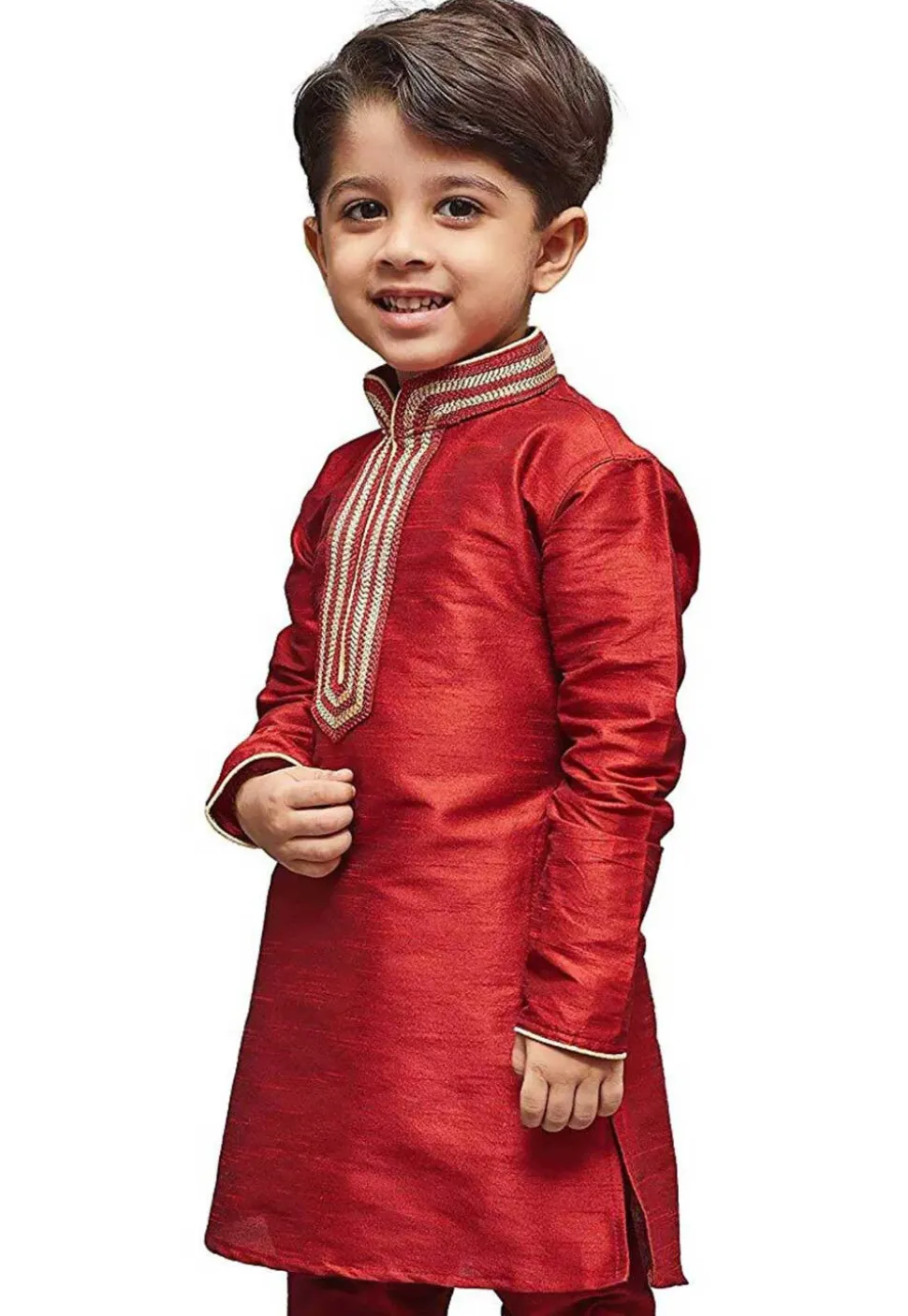Embroidered Dupion Silk Kurta in Maroon