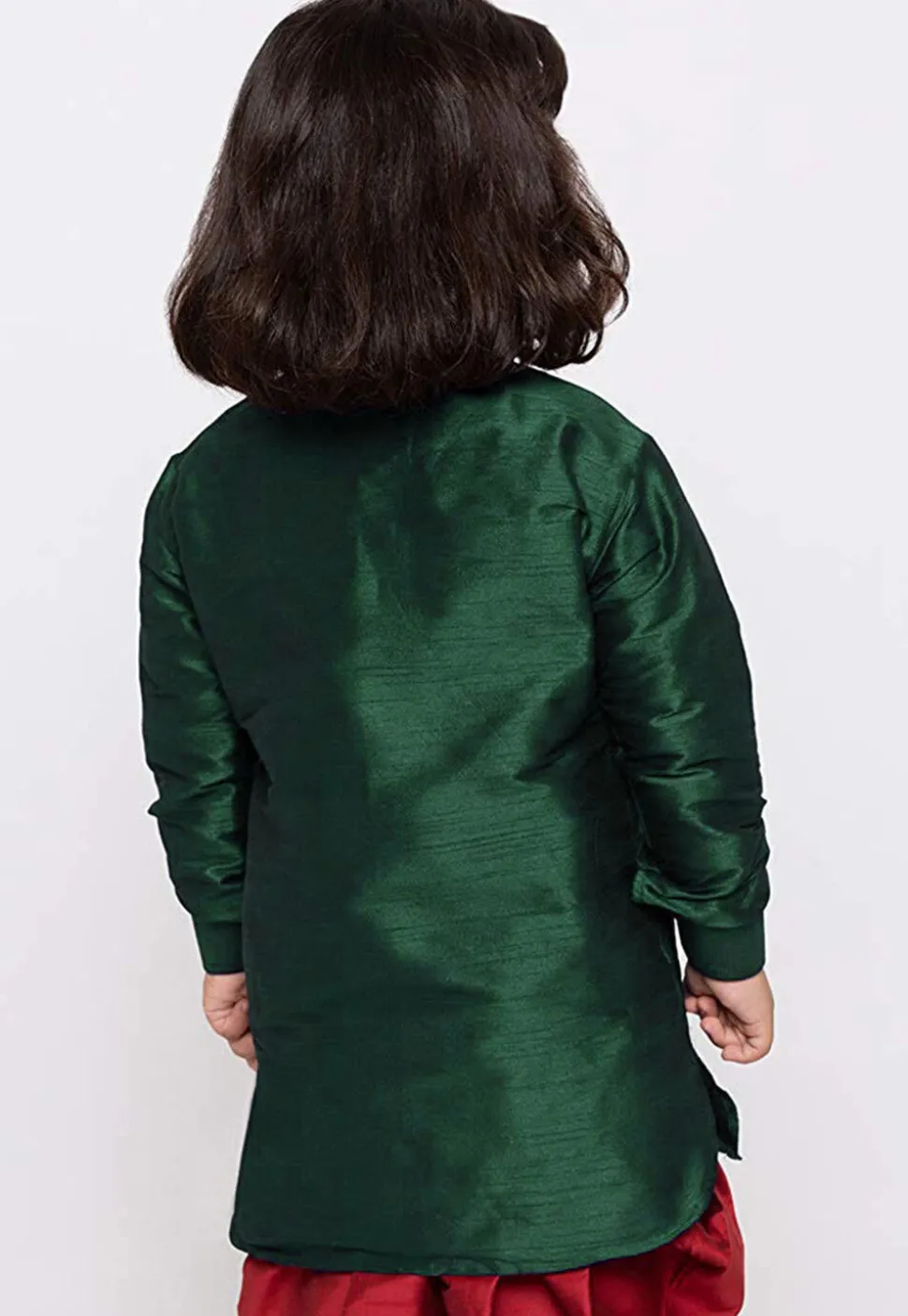 Embroidered Dupion Silk Kurta in Dark Green