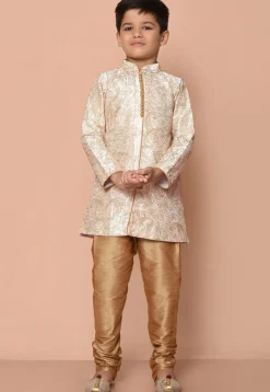 Embroidered Dupion Silk Kurta Set in Off White
