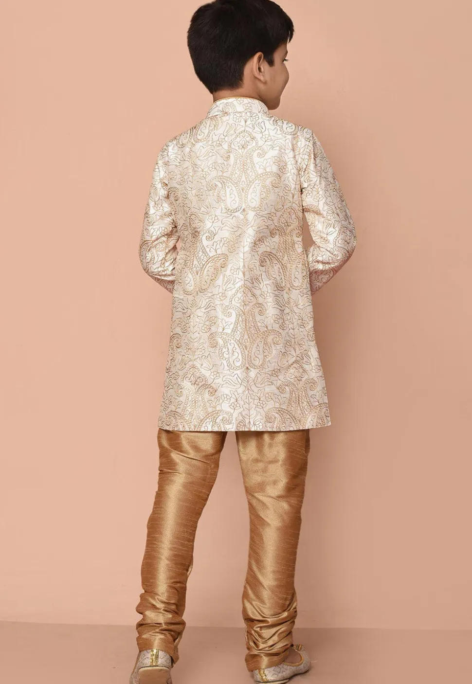 Embroidered Dupion Silk Kurta Set in Off White