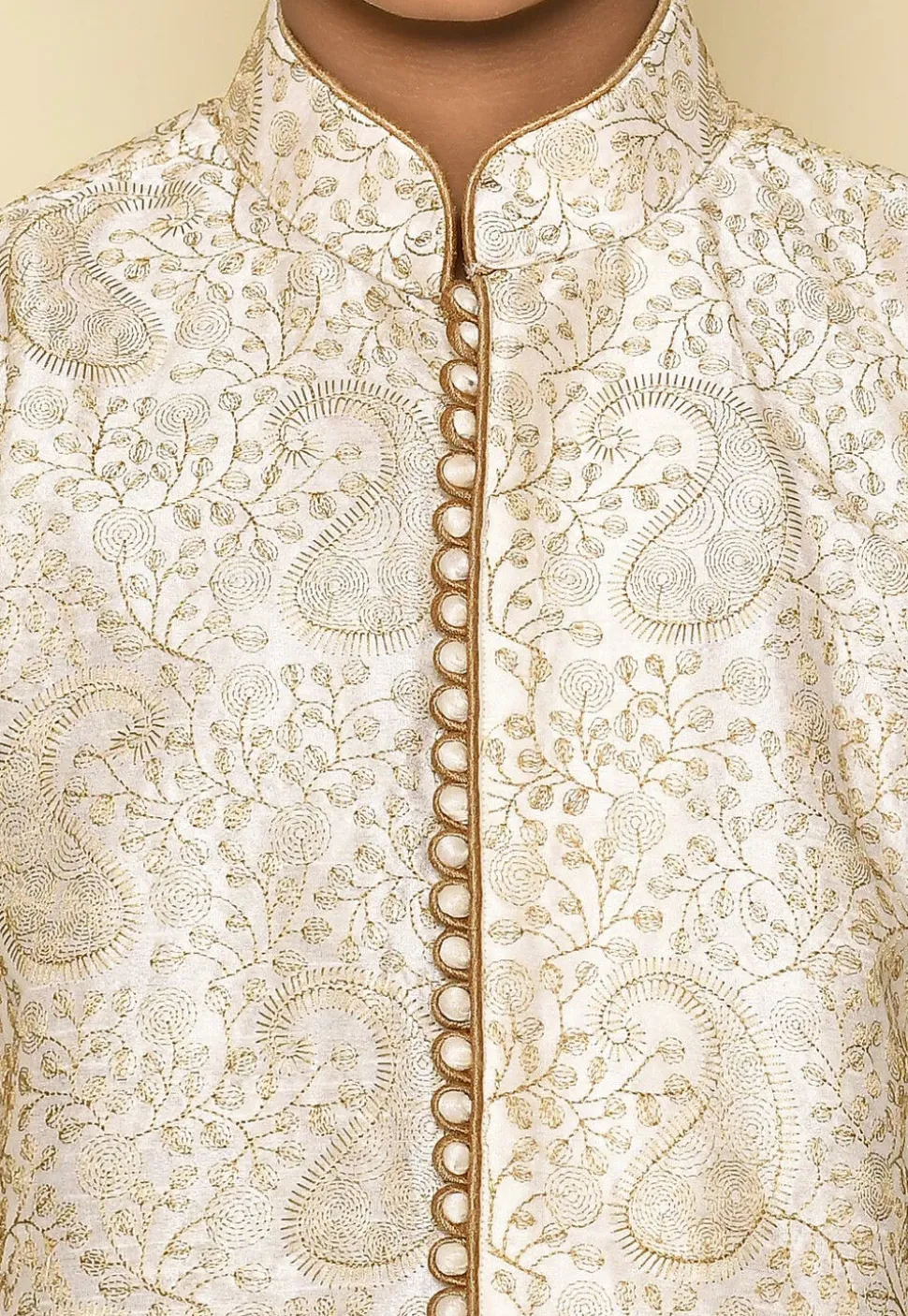 Embroidered Dupion Silk Kurta in Cream