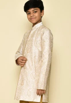 Embroidered Dupion Silk Kurta in Cream