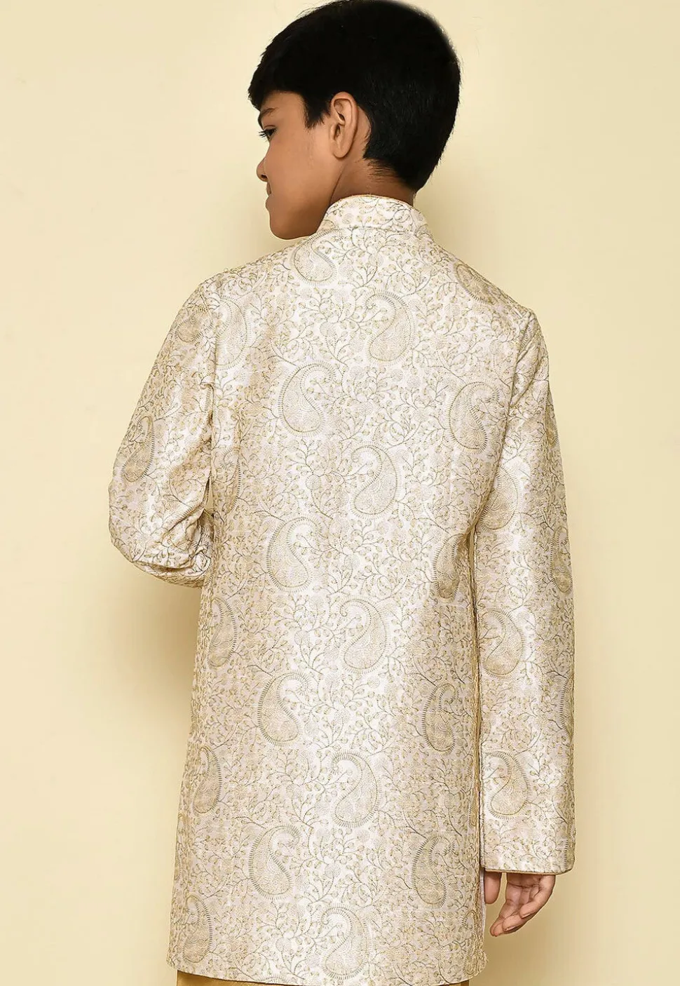 Embroidered Dupion Silk Kurta in Cream