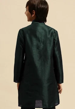 Embroidered Dupion Silk Kurta in Dark Green