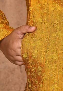 Embroidered Dupion Silk Kurta in Mustard