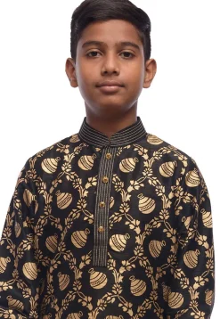 Embroidered Dupion Silk Kurta Set in Black