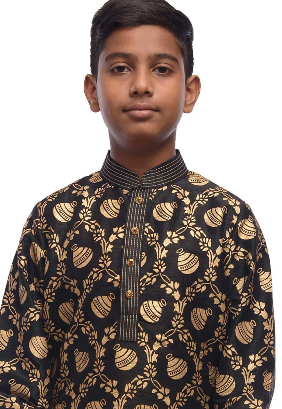 Embroidered Dupion Silk Kurta Set in Black