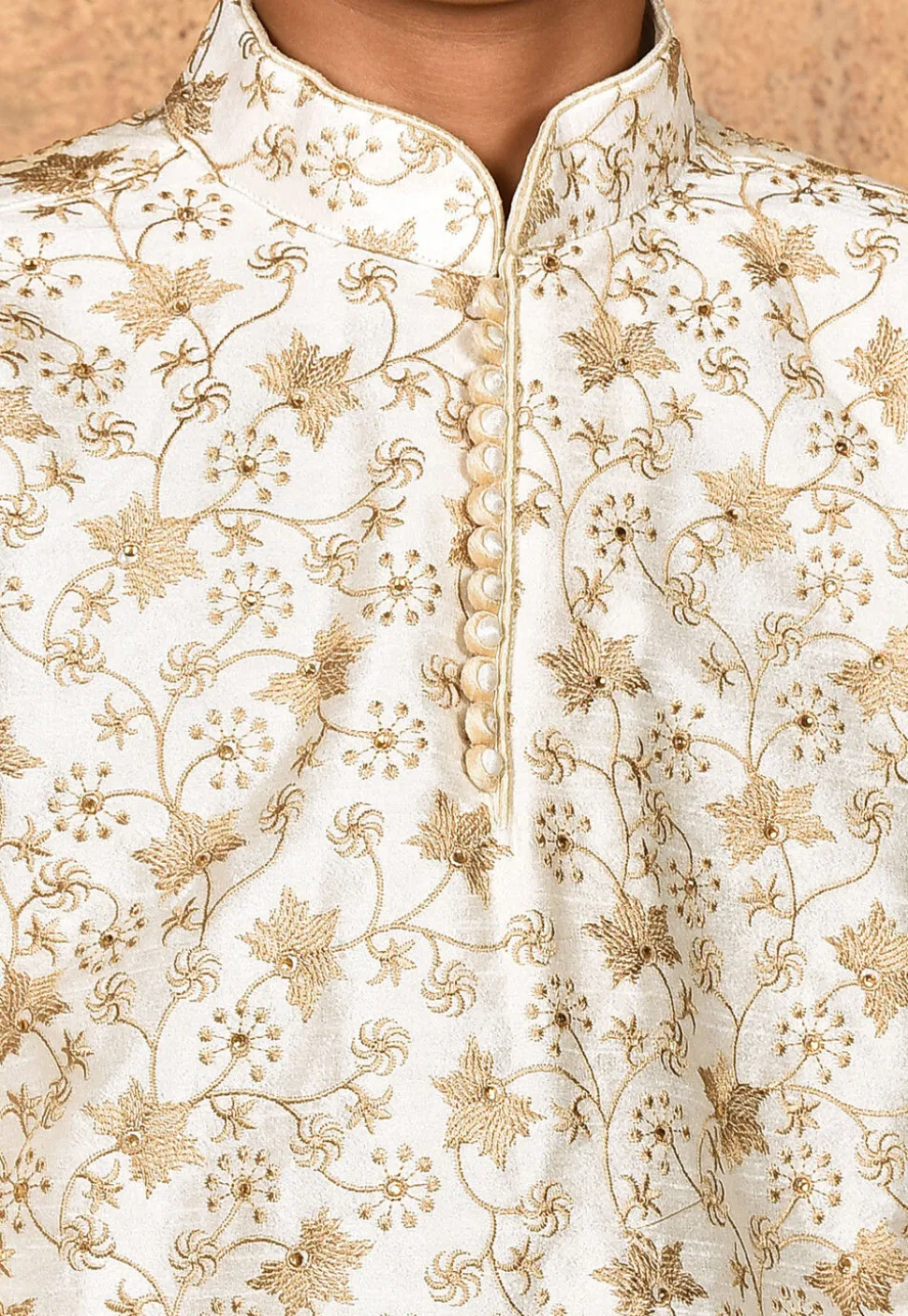 Embroidered Dupion Silk Kurta in Cream
