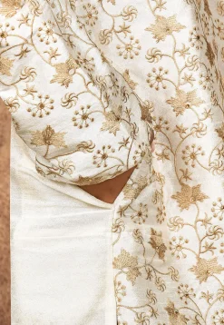 Embroidered Dupion Silk Kurta in Cream