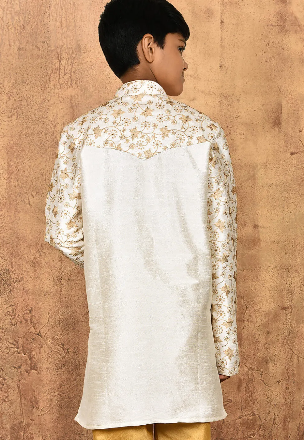 Embroidered Dupion Silk Kurta in Cream