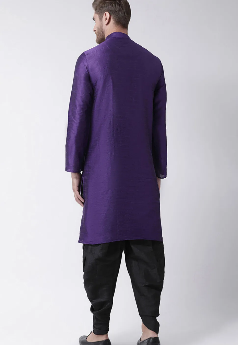 Embroidered Dupion Silk Kurta Set in Dark Purple
