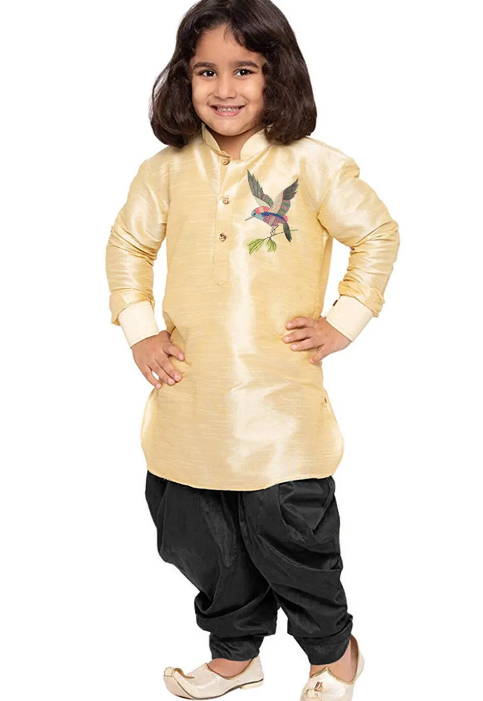 Embroidered Dupion Silk Kurta Set in Light Beige