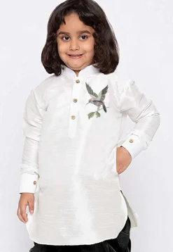 Embroidered Dupion Silk Kurta in White