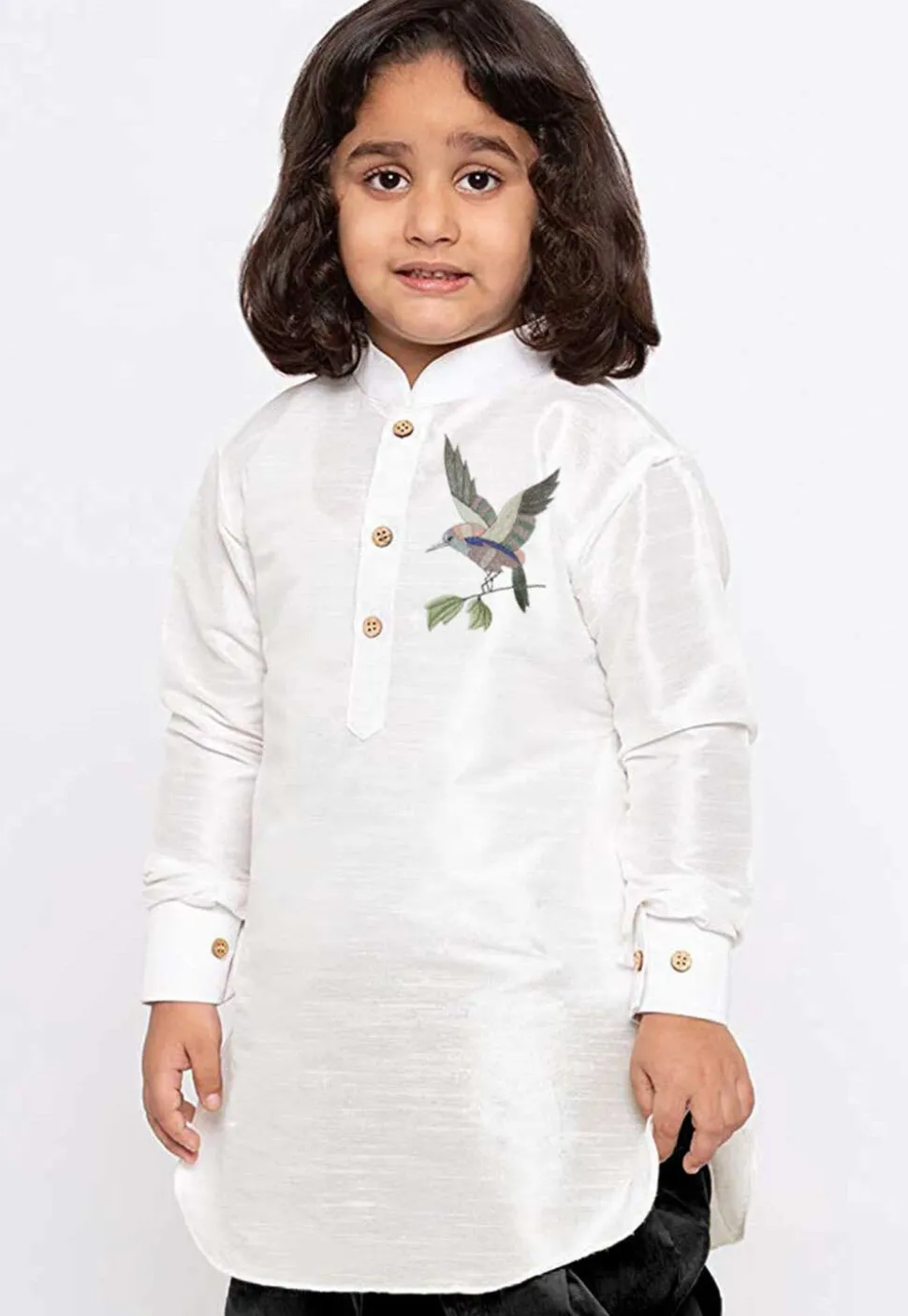 Embroidered Dupion Silk Kurta in White