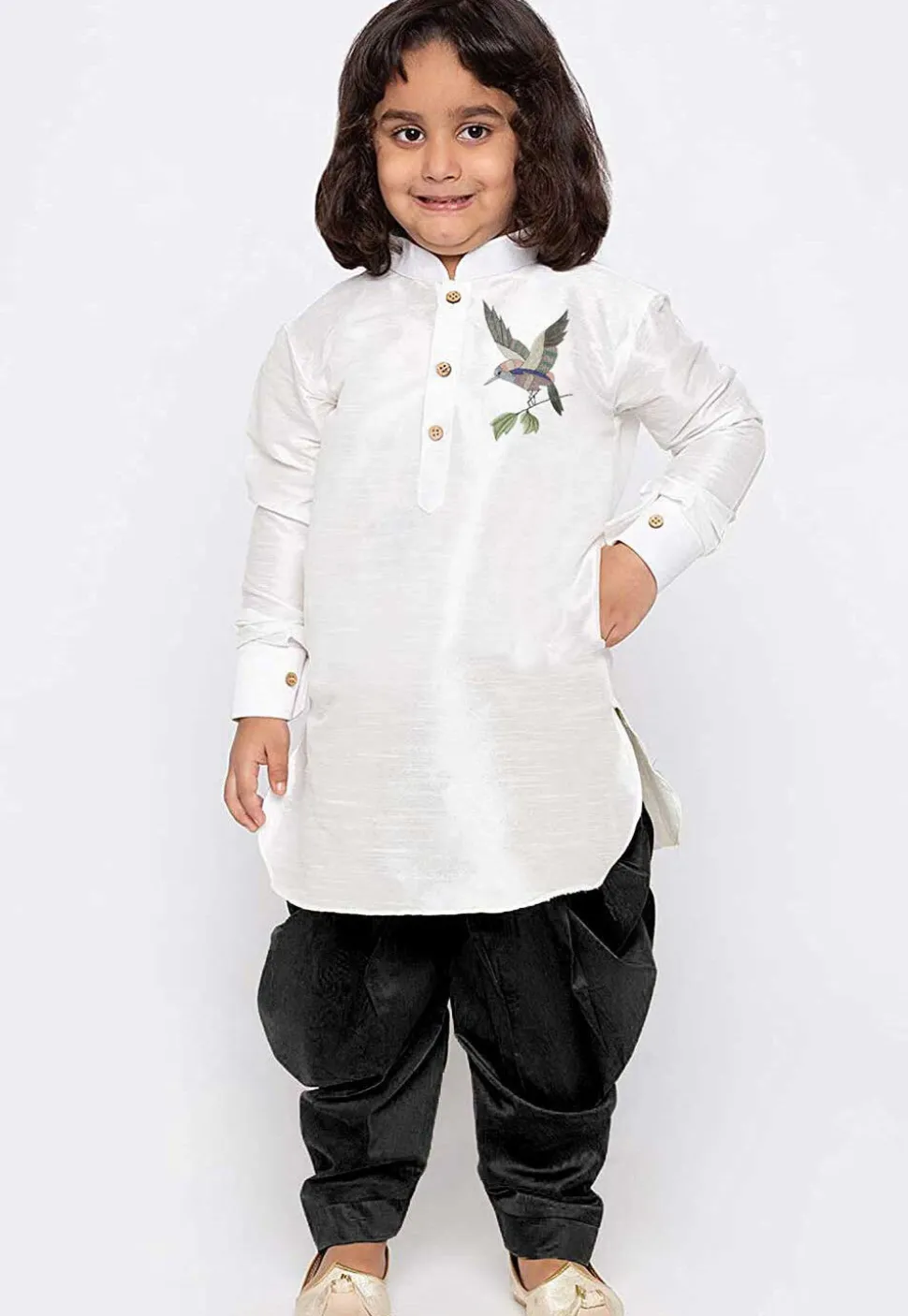 Embroidered Dupion Silk Kurta in White