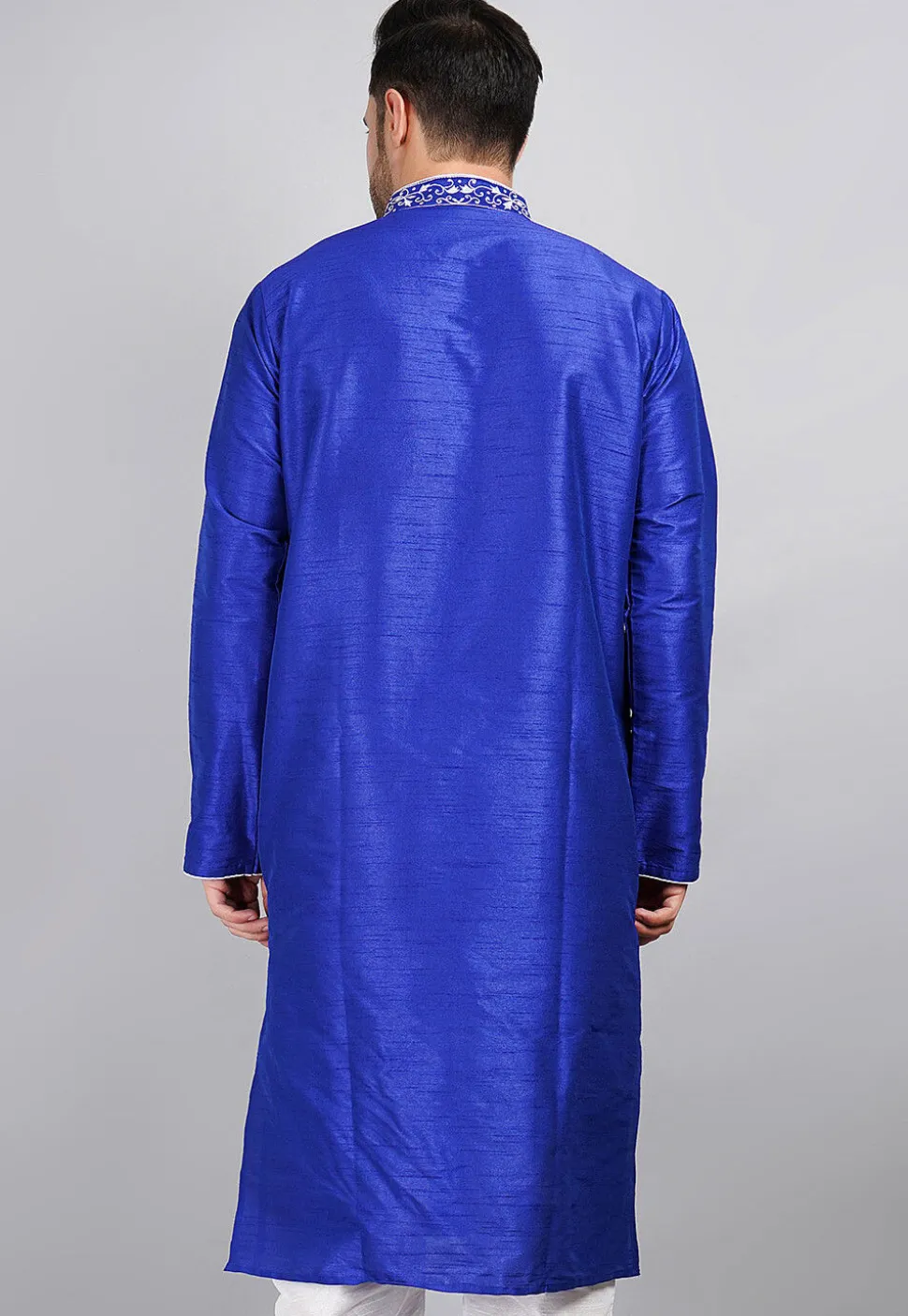 Embroidered Dupion Silk Kurta in Royal Blue