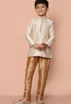 Embroidered Dupion Silk Kurta Set in Cream