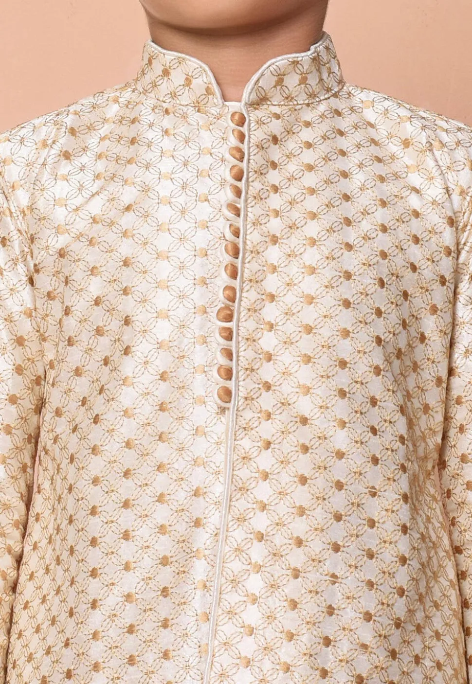Embroidered Dupion Silk Kurta Set in Cream