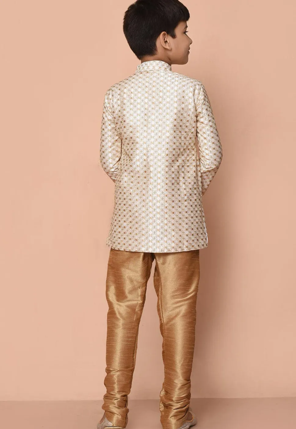 Embroidered Dupion Silk Kurta Set in Cream