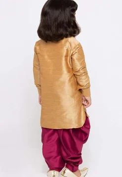 Embroidered Dupion Silk Kurta Set in Beige