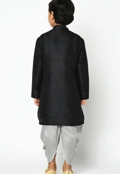 Embroidered Dupion Silk Kurta Set in Navy Blue