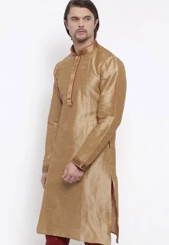 Embroidered Dupion Silk Kurta in Beige