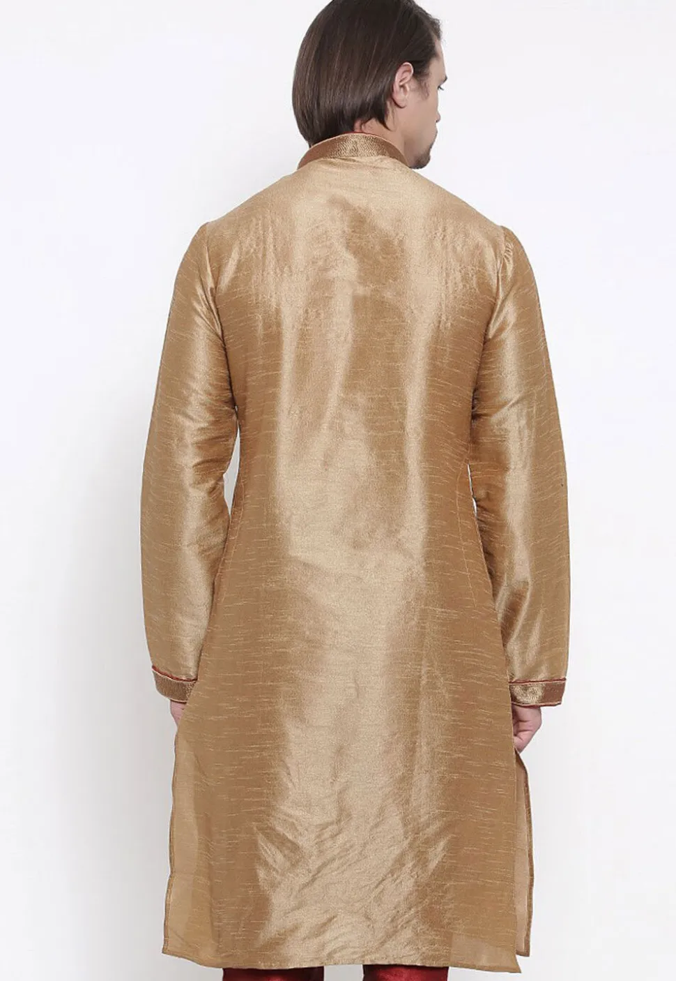 Embroidered Dupion Silk Kurta in Beige