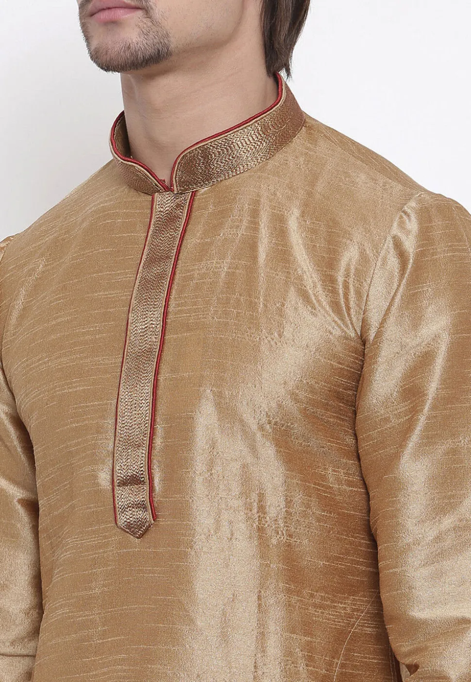 Embroidered Dupion Silk Kurta in Beige
