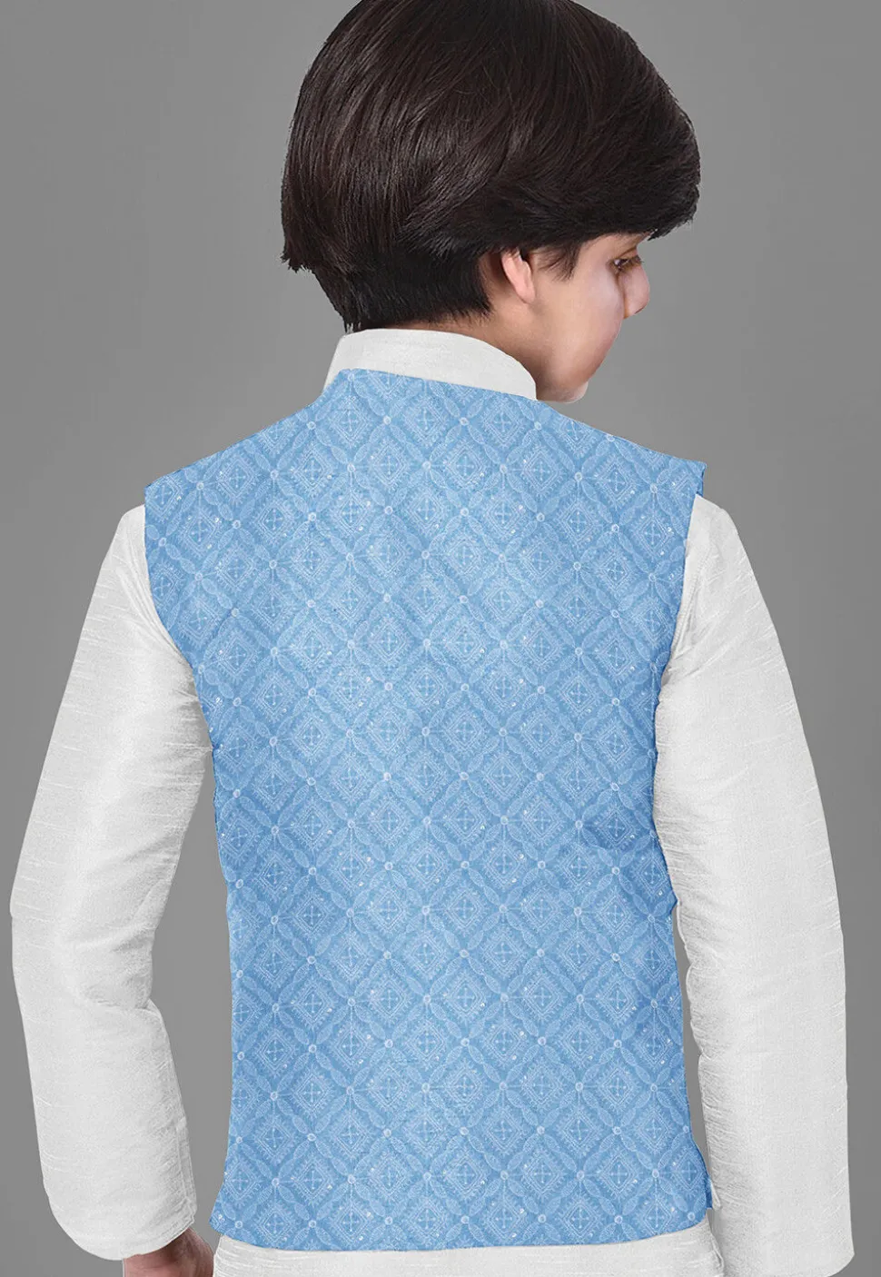 Embroidered Dupion Silk Kurta Set in Off White