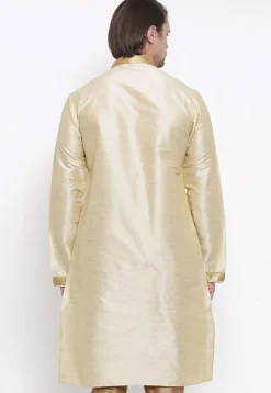 Embroidered Dupion Silk Kurta in Light Beige