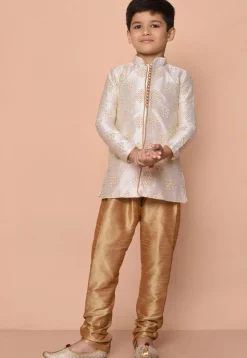 Embroidered Dupion Silk Kurta Set in Cream