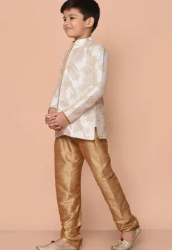 Embroidered Dupion Silk Kurta Set in Cream