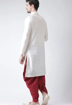 Embroidered Dupion Silk Kurta Set in White