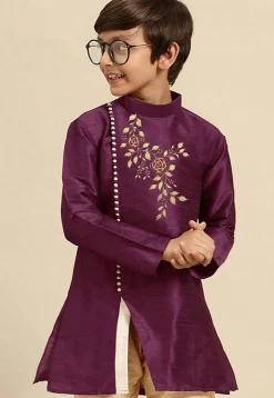 Embroidered Dupion Silk Kurta in Dark Purple
