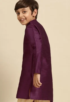 Embroidered Dupion Silk Kurta in Dark Purple