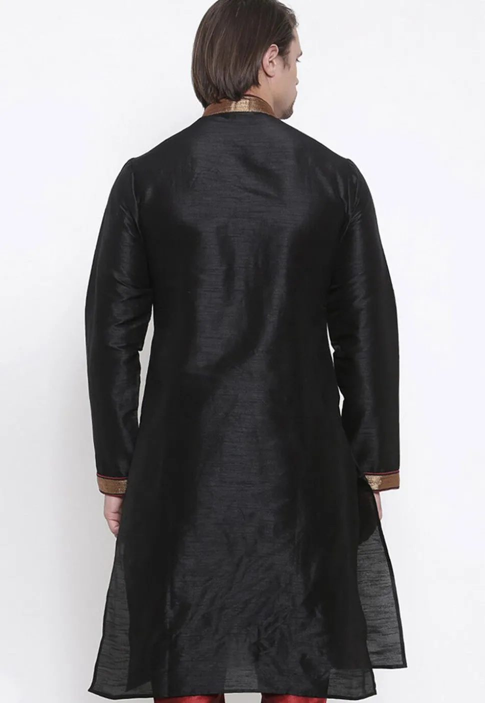 Embroidered Dupion Silk Kurta in Black