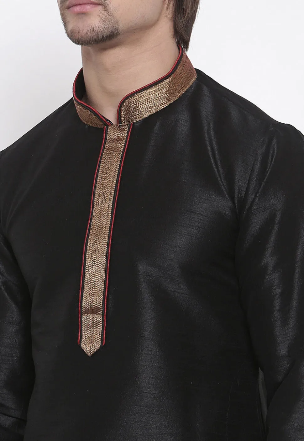 Embroidered Dupion Silk Kurta in Black