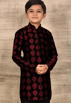 Embroidered Dupion Silk Kurta in Black