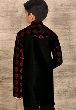 Embroidered Dupion Silk Kurta in Black